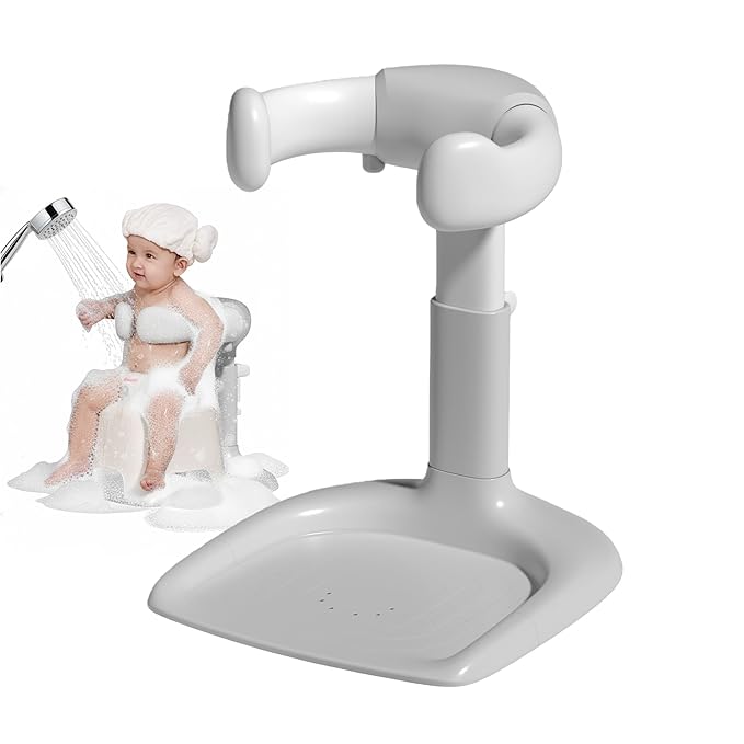 Baby Bath Stand, Foldable Standing Bathtub for Baby, Shower Stand and Bath Support for Infants and Toddlers (6–36 Months), Non-Slip Adjustable Baby Standing Support, Grey