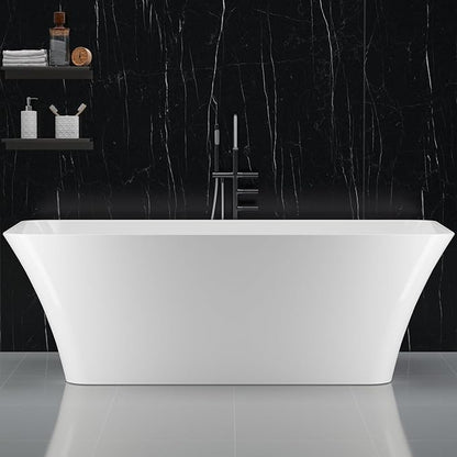 59" Acrylic Freestanding Bathtub - Glossy White Rectangle Soaking Tub with Chrome Overflow & Drain Kit, CUPC Certified