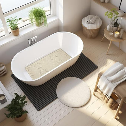 Double Layer Foam Non Slip Bathtub Mat 37x17in, More Comfortable and Thicker Tub Mat Than Ordinary Foam Shower Mat, Bath Mat for Tub with Suction for Comfort and Safety (Ivory, 36'' x 17'')