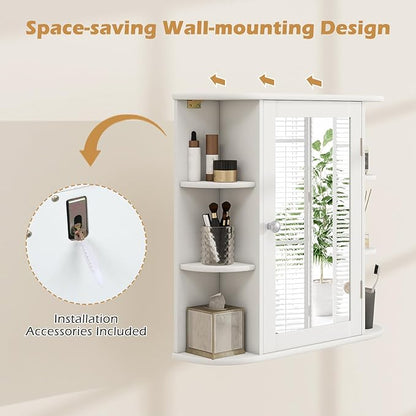 RELAX4LIFE Bathroom Wall Cabinet with Mirror - Medicine Cabinet w/Door & Open Shelves, Over The Toilet Storage Cabinet Organizer, Mirrored Bathroom Cabinet Wall Mount (White)
