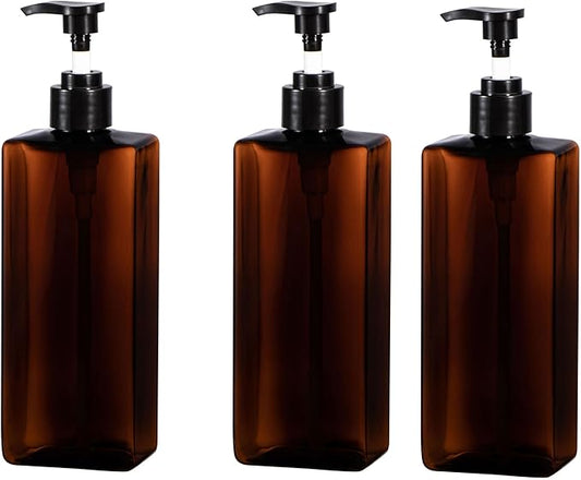 Shower Pump Bottles, Yebeauty 3pcs 17oz 500ml Empty Refillable Shampoo and Conditioner Dispenser Lotion Soap Dispenser Liquid Container Plastic Soap Dispenser for Body Wash, Amber