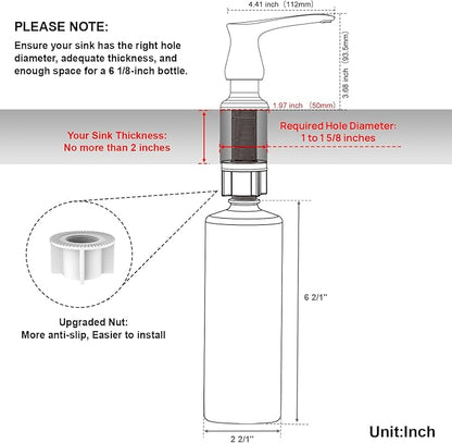 GAGALIFE Kitchen Sink Soap Dispenser - Brushed Nickel Built in Soap Dispenser with 17 OZ Bottle, Lotion Dispenser for Kitchen Sink, Refill from The Top