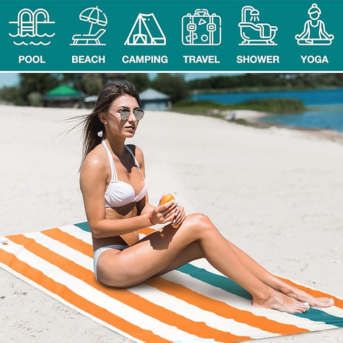 SUN CUBE Microfiber Beach Towel, Quick Dry Sand Free Beach Towel, Lightweight, Compact for Travel Swim Sports Camping, Packable Sand Resistant Towel Adult - Orange 78x35 Inches