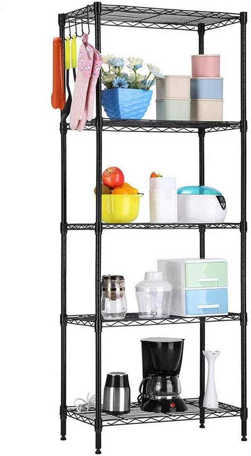 5 Tier Storage Racks Shelving, Heavy Steel Pantry Shelves, Adjustable Wire Shelving Rack, Suitable for Garage, Kitchen, Bathroom, Office, 21" W x 11.4" D x 59" H, Black
