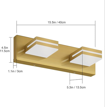 SineRise LED Modern Bathroom Vanity Light Fixtures (2-Light, 15.5-Inch, Dimmable), Brass Modern Acrylic Bathroom Wall Lighting Fixtures Over Mirror (Cool White 6000K)