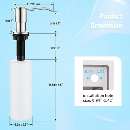 CREA Kitchen Sink Soap Dispenser Countertop for Kitchen Sink, Stainless Stee Built in Sink Soap Dispenser Brushed Nickel for Bathroom with 39" Tube Large Capacity 17 OZ Bottle