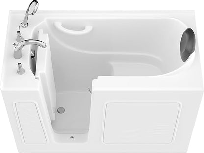 ANZZI Walk In Tub 53'' x 26'' with Quick Fill Faucet, 60" Shower Head, Easy Entry, Watertight Seal, Head Pillow, Slip-Resistant, ADA Seating, White Gelcoat, Safety Grab Bar - AMZ2653LWS-CP