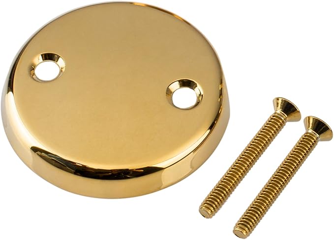 Artiwell Tip-Toe Bathtub Drains Trim Set with Two-Hole Overflow Faceplate, Replacement Bath Drain Trim Kit with 2-Hole Overflow Faceplate and Universal Fine/Coarse Thread (POLISHED BRASS)