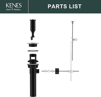KENES Bathroom Sink Drain Stopper Assembly with Lift Rod, Brushed Nickel Sink Drain with Overflow, Lavatory Pop Up Drain Assembly for Bathroom Vanity Sink, LJ-P701