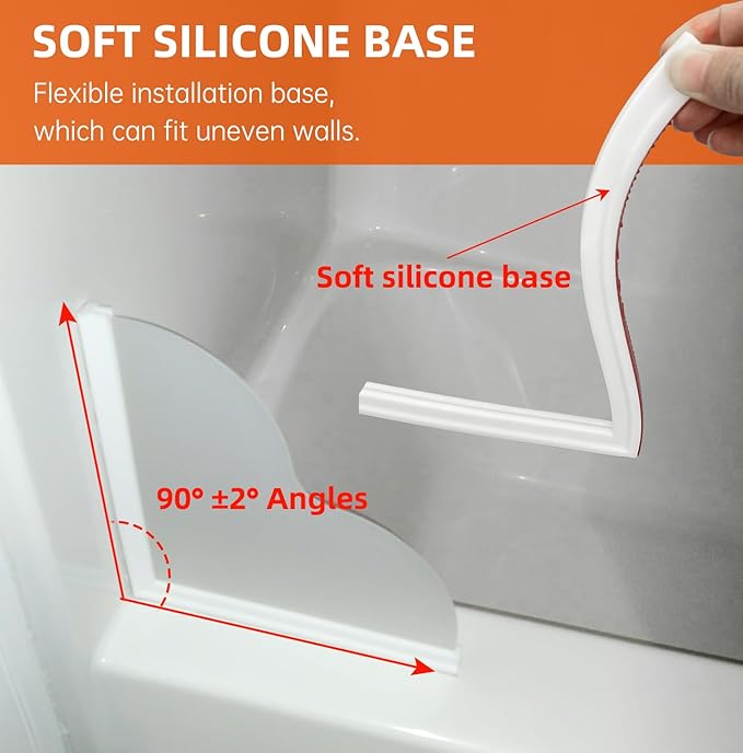 Shower Corner Water Guard, Large Size Tub Shower Water Guard, Shower Splash Guards,Bathtub Splash Guard Self-Adhesive Tub Guards to Keep Water in Tub (2pcs)