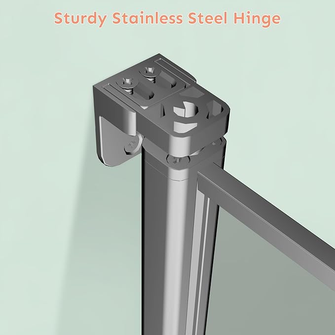34" Wx72 H Frameless Reversible Pivot Shower Door, 1/4" Clear SGCC Tempered Glass & Shatter Proof Film, 304 Stainless Steel Hardware, Water Protection Seal Stripes Plus Glass-Fixing Aluminum Stripe