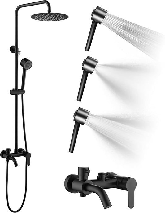 Shower Faucet - Shower Faucets Sets Complete, Shower System - Outdoor Shower Kit/Outdoor Shower Fixtures W/ SS304 Shower Head with 3 modes Handheld, Matte Black