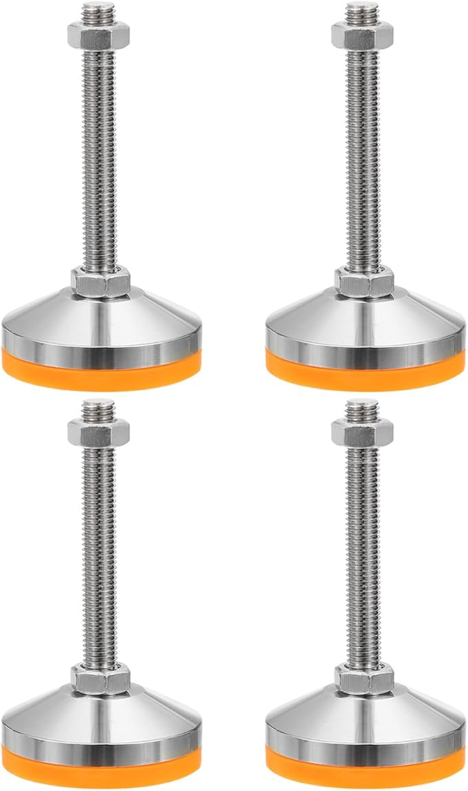 PATIKIL Furniture Leveling Feet 3.2" Dia Base M12 Thread, 4 Pcs Carbon Steel Adjustable Threaded Furniture Levelers Screw on Leg Leveler with Pads for Desk Chair Cabinet, Orange