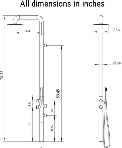 HEATGENE Outdoor Shower with Body Jets and Handheld, Wall-Mounted Shower Head for Outside/Poolside/Patio Drench Shower - Gold
