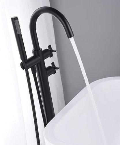 Freestanding Bathtub Faucet Tub Filler Black Floor Mount Brass Faucets with Hand Shower