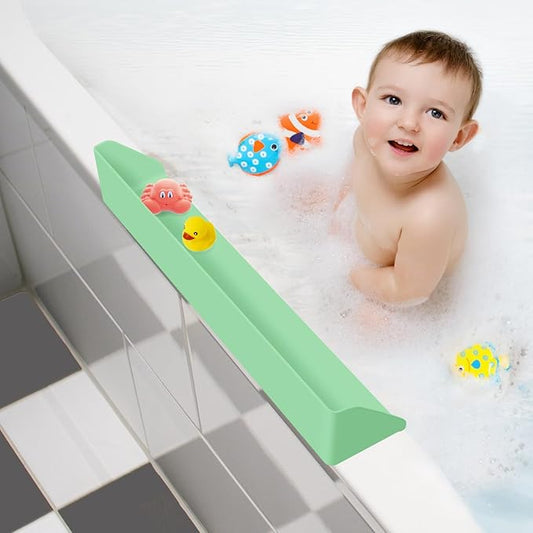 Splash Guard for Bathtub, 3.8" x 3.6" Silicone Bath Tub Splash Guard with 6 Suction Cups, Bathtub SplashGuard Play Shelf Area for Kids with 3°Drainage Slope for Faster Drying - Green