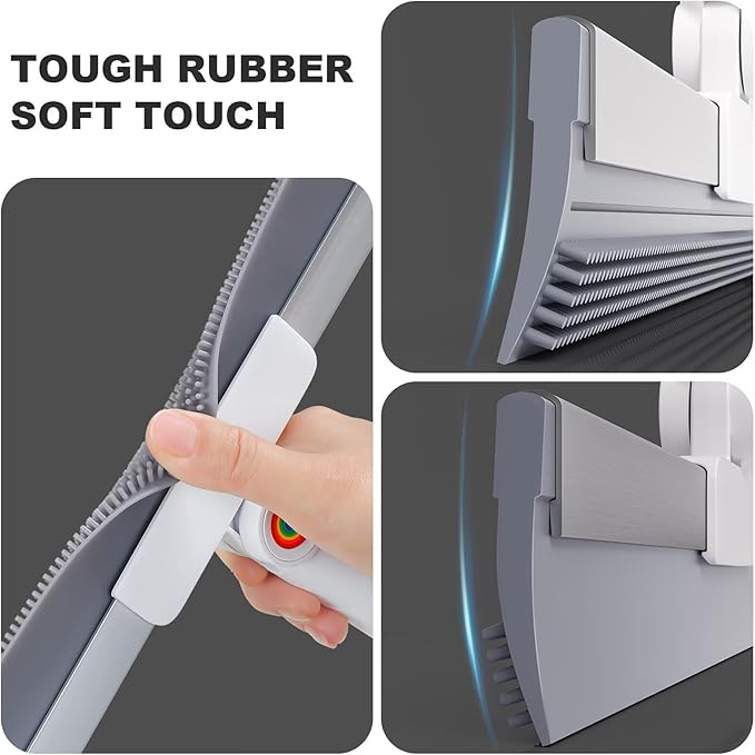 Squeegee Broom for Floor, 18" Heavy Duty Floor Squeegee with Rubber Scrubbing Teeth, 2-in-1 Magic Silicone Broom for Pet Hair, Dust, Water, Tile and Carpet, 61" Long Handle