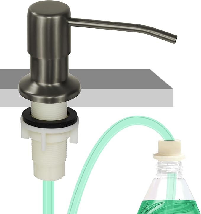 Soap Dispenser for Kitchen Sink, Built in Sink Soap Dispenser, Countertop Soap Dispenser Pump with 47" Extension Tube kit, No Need to Fill Little Bottle Again, Gray
