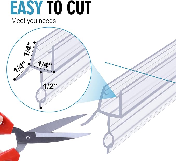 Frameless Shower Door Sweep Shower Door Bottom Seal for 1/4" Glass,36" Long, Glass Shower Door Seal Strip,Clear Vinyl
