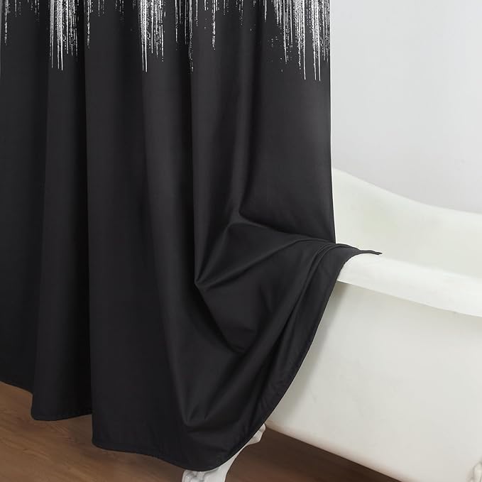 Extra Long Fabric Shower Curtain, Black and White Microfiber Cloth Shower Curtains for Bathroom, Modern Waterproof Bathroom Curtains, 72" W x 84" H