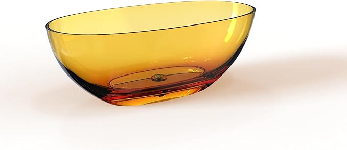 Solid Surface Freestanding Bathtub 61", Modern Oval Shape Soaking Tub, Stone Resin Stand Alone Bathtub with Drain & Integrated Slotted Overflow Transparent Orange AMFS303-1550-Orange