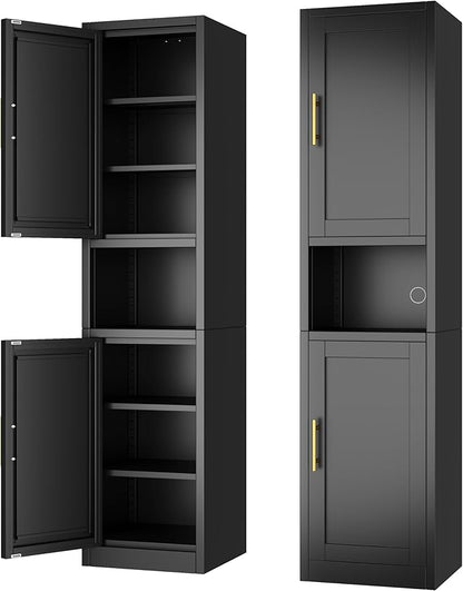 Tall Narrow Storage Cabinet 66.93" H Tall Bathroom Cabinet Metal Pantry Cabinets, 4 Adjustable Shelves for Kitchen, Home Office, Living Room, Dinning Room (16 inches Wide Black)