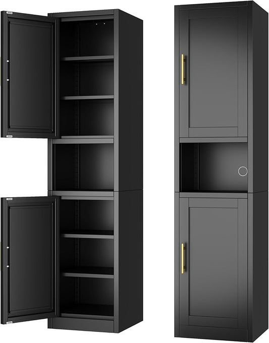 Tall Narrow Storage Cabinet 66.93" H Tall Bathroom Cabinet Metal Pantry Cabinets, 4 Adjustable Shelves for Kitchen, Home Office, Living Room, Dinning Room (16 inches Wide Black)