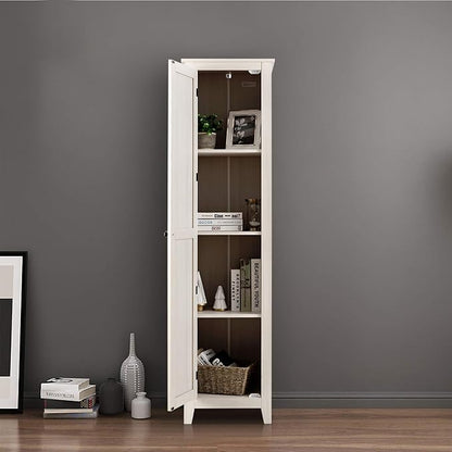 Giantex Tall Storage Cabinet Freestanding Floor Storage Tower with Four Shelves and Single Door, 17x16x72 Inch, Narrow Utility Cabinet for Living Room, Bathroom (Grayish White)