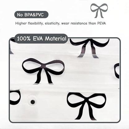 Clear Cute Black Bow Shower Curtain Liner, Plastic Transparent Girly Fancy Shower Curtain, Aesthetic Preppy Shower Curtain Bow Bathroom Decor for Women, 72x78 Shower Curtain Set with Magnets 12 Hooks
