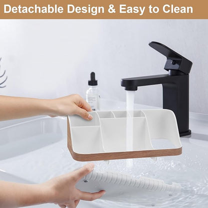Bathroom Countertop Organizer - Detachable 7 Slots Kids Electric Toothbrush and Toothpaste Holde Drainage for Bathroom Accessories Organization Counter Vanity Storage, Woodgrain