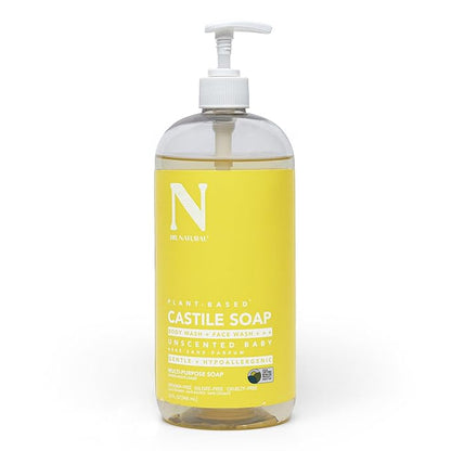 Dr. Natural Castile Liquid Soap - Multi-Use Body Wash, Shampoo and Face Wash - Body Soap for Skin, Hair, Pets and Home - Unscented Baby - 32 oz.