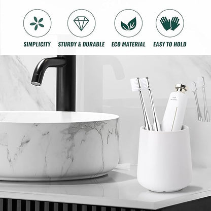 BosilunLife Bathroom Toothbrush Holder - Ceramic Toothbrush Cup Holder 13Oz White Toothbrush Holder for Bathroom Toothbrush and Toothpaste Holder for Bathroom Vanity Countertop, Ideal for Home, Hotel