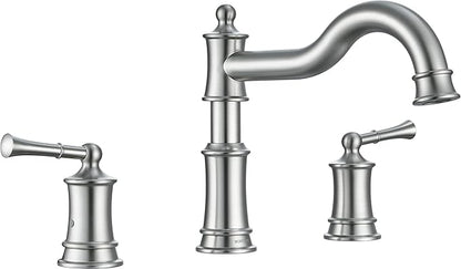 Roman Bathtub Faucet Deck Mount Tub Faucet for Bathroom Widespread Elegant Classic Spout with 3 Holes 2 Handle Valve Cartridge Included, Brush Nickel