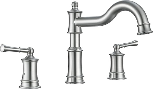 Roman Bathtub Faucet Deck Mount Tub Faucet for Bathroom Widespread Elegant Classic Spout with 3 Holes 2 Handle Valve Cartridge Included, Brush Nickel
