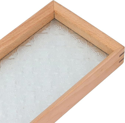 Zunate Beech Wood Bathtub Tray with Floral Embossment, Rustic Tub Caddy Holder for Wine Glass, Book,Candles, Bathroom Storage Organizer for Relaxing Bath