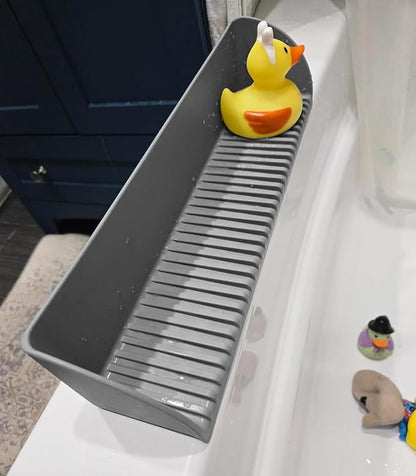 Roslim Splash Guard for Bathtub & Sink - Silicone Bath Splash Guard Shelf, Bath Toy Tray Holder, Tub Water Splash Guard with 4 Suction Cups, 1Pack, Grey