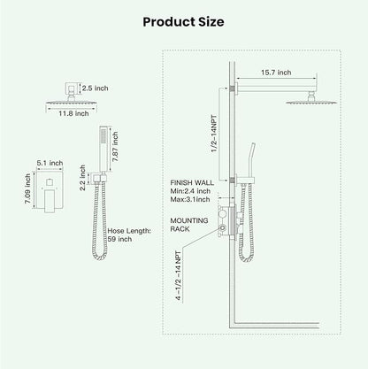 gotonovo Rainfall Bathroom Shower System Rain Shower Head and Handle Set Wall Mounted Shower Complete Combo Solid Brass Pressure Balancing Shower Mixer Valve 12 Inch Matte Black