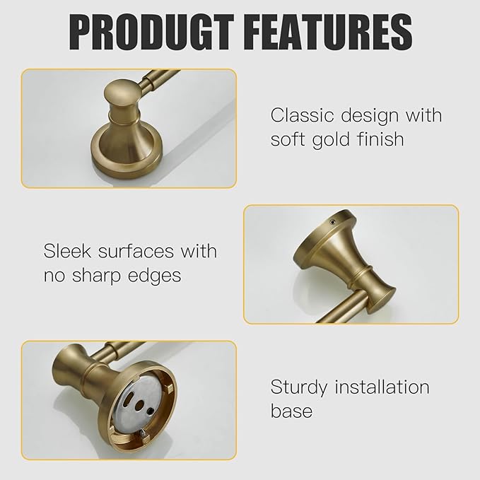 BESy Adjustable Antique Brass 16.5 to 28.7 Inch Bath Towel Bar Rack for Bathroom Towel Holder Wall Mounted Towel Bar Rod Hanger Bathroom Hardware Accessories Hotel Style Stainless Steel Antique Brass