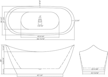 Logmey 67" Freestanding Bathtub White Acrylic Oval Shape Soaking Tub with Chrome Drain & Overflow Assembly for Classic Modern Bathrooms