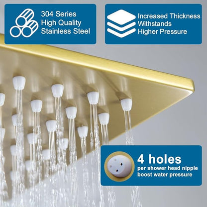 POP SANITARYWARE Shower Tub Faucet Set Brushed Gold Bathroom Rain Shower System with Tub Spout Wall Mounted Rainfall 10 Inch Thickened Shower Head and Handle Set Include Shower Valve and Trim Kit