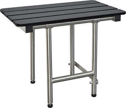 32-inch x 15-inch ADA Bariatric Folding Wall Mount Bathroom Shower Seat Bench with Legs, Black Slatted Phenolic Seat