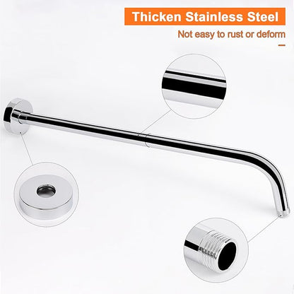 HarJue Shower Arm with Flange and Teflon Tape, Wall Mounted Shower Pipe 304 Stainless Steel Extension Arm for Fixed Shower Head & Handheld (20 Inch, Chrome)