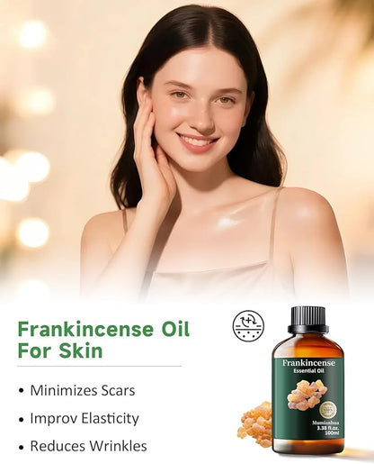 Mumianhua 100% Pure Frankincense Essential Oil Natural Frankincense Oil for Aromatherapy Therapeutic Grade Resin Oil for Skin, Meditation Diffuser & Candle Making | for Home & Office Focus 3.38 Fl Oz
