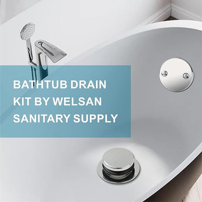 Chrome Bathtub Drain Tip-Toe Two-Hole,Welsan Tub Drain Trim Set Conversion Kit Assembly, Coarse Thread Replacement Trim Kit with 2-Hole Overflow Faceplate Includes an Adapter, Chrome Plated