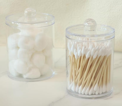 2 Pack Qtip Holder Dispenser,Bathroom Canisters Apothecary Jar Set, Acrylic Vanity Makeup Storage Organizer Set,10 and 12 oz