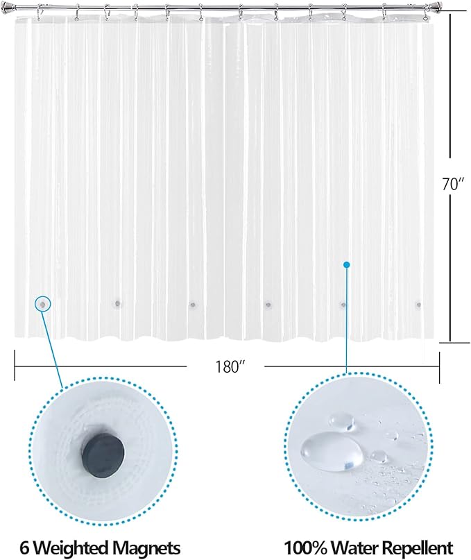 YISURE Clawfoot Tub Shower Curtain, Wrap Around Clear Shower Curtain Liner with 6 Bottom Magnets PEVA Extra Wide Bathtub Curtain for Bathroom Vintage Freestanding Tub 180’’W x 70’’L
