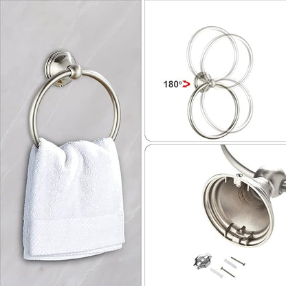 Newfun 8-Pieces Brushed Nickel Bathroom Accessories Set Towel Racks for Bathroom - Bathroom Hardware Set,2 * 24 Inch Towel Bar for Bathroom 2*Toilet Paper Holder 2* Towel Ring Towel Holders 2* Hook