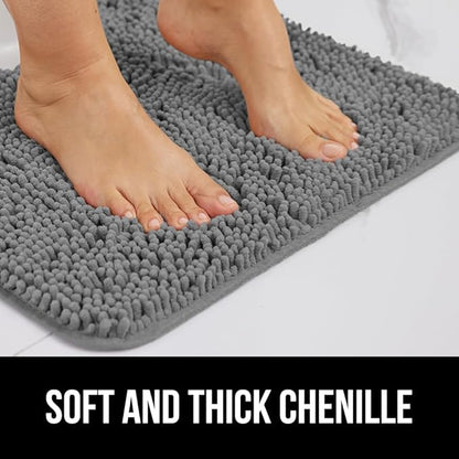 GORILLA GRIP Area Rug Sets 3 Piece, Bath Mat Set and Oval Toilet Base with Rubber Backing, Plush Absorbent Shaggy Chenille Washable Mats, Includes 24x19.5, 24x17 and 30x20 Inch Rugs, Grey