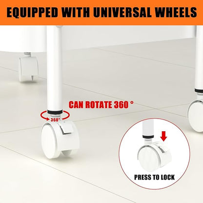 3-Tier Metal Utility Rolling Cart, Multi-Functional Storage Trolley for Office, Living Room, Kitchen, Movable Storage Organizer with Wheels, White