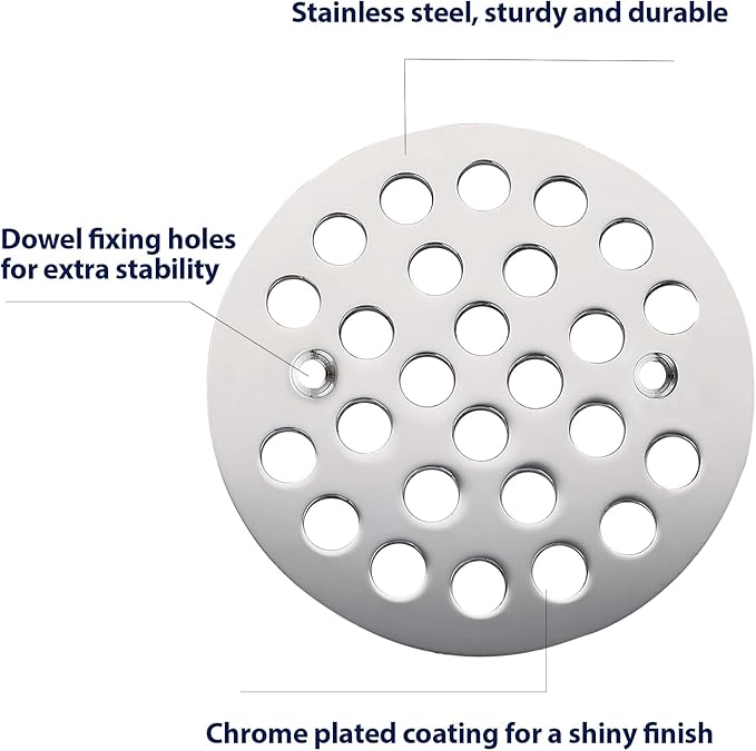 4-1/4” Round Shower Drain Cover,Screw-in Shower Drain Strainer,Easy-to-Install Replacement Cover